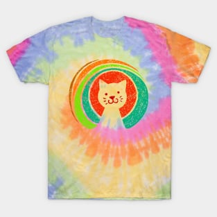 Open Source Cat Face Rainbow Colors On Light Back T-Shirt